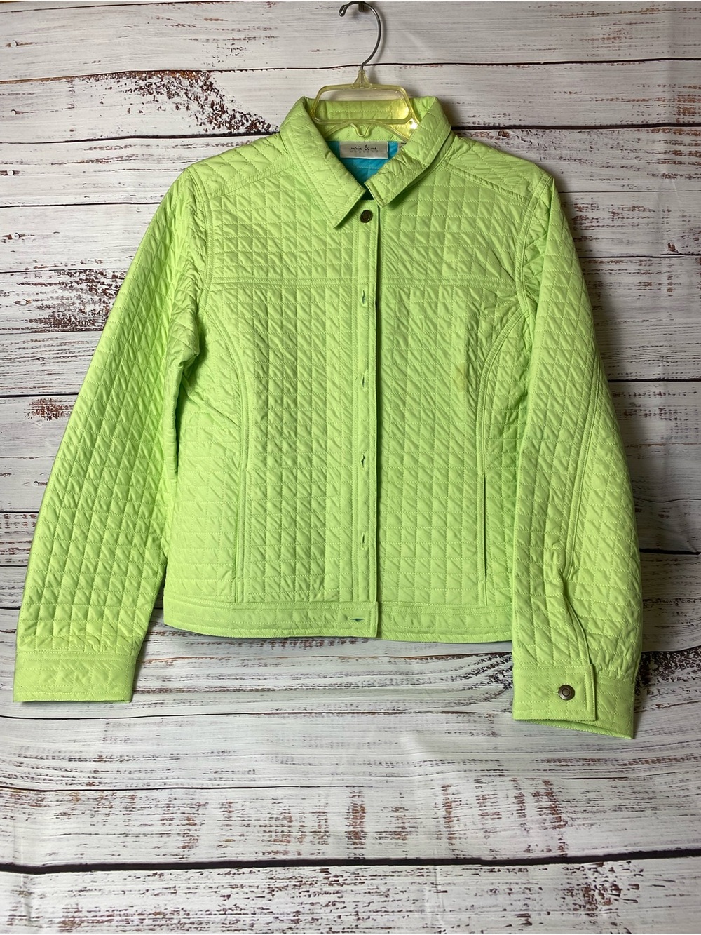 Quilted Light Lime Green Women's Jean Jacket Sz-M